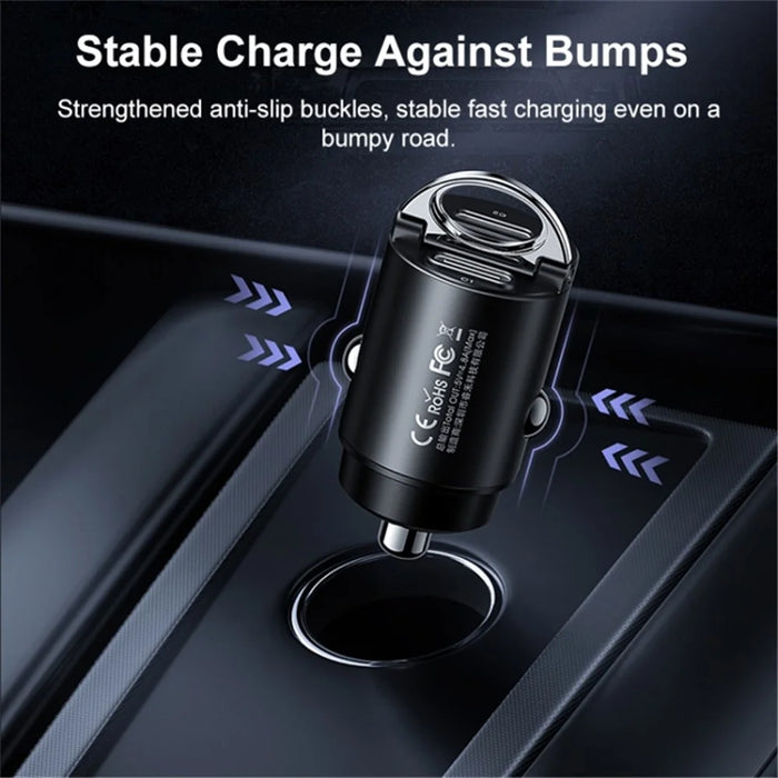 REMAX RCC332 Tanya Pro Series Dual Type-C Car Charger PD 30W Fast Charging Adapter with Mini Ring Handle - Black - 4