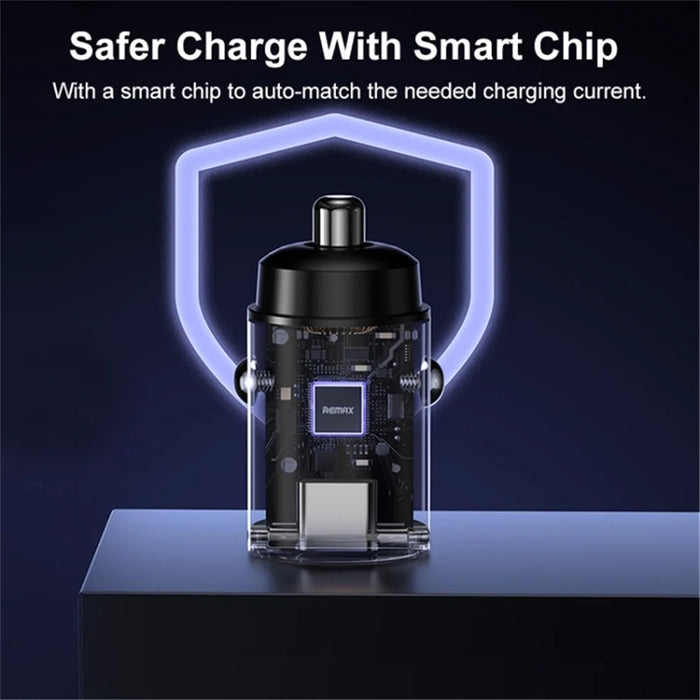 REMAX RCC332 Tanya Pro Series Dual Type-C Car Charger PD 30W Fast Charging Adapter with Mini Ring Handle - Black - 6
