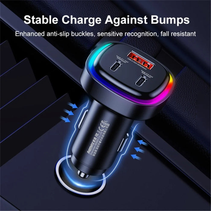 REMAX RCC330 66W USB + 2 Type-C Car Charger Zinc Alloy Phone Fast Charging Power Adapter - 4