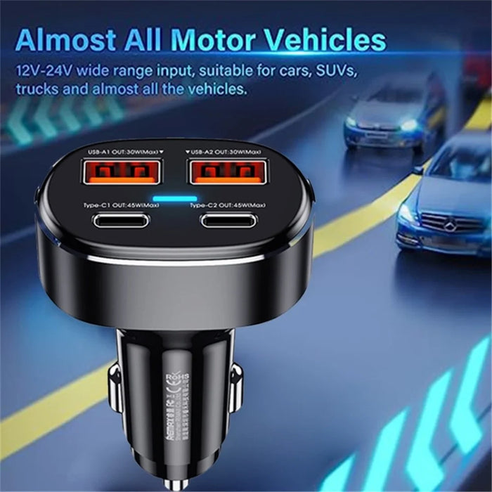 REMAX RCC329 DUKE Series 75W Phone Fast Charging Car Charger 2 USB + 2 Type-C Power Adapter with Indicator Light - 2