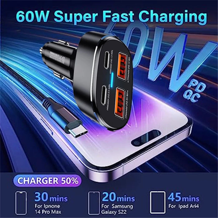 REMAX RCC329 DUKE Series 75W Phone Fast Charging Car Charger 2 USB + 2 Type-C Power Adapter with Indicator Light - 3