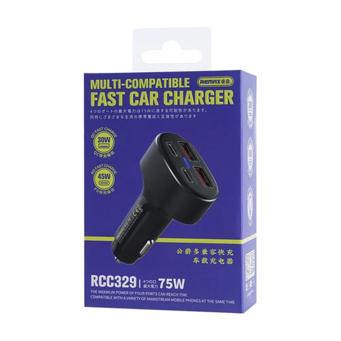 REMAX RCC329 DUKE Series 75W Phone Fast Charging Car Charger 2 USB + 2 Type-C Power Adapter with Indicator Light - 5