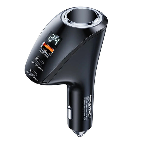 REMAX RCC339 USB + 2 Type-C Ports Car Charger Cigarette Lighter Power Socket with Voltage Digital Display - 1