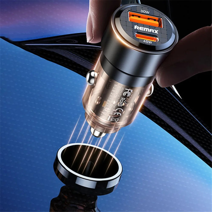REMAX RCC360 Walking Series 75W PD+QC USB-A + Type-C Dual Port Transparent Car Charger - 3