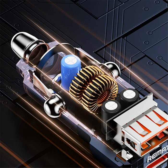 REMAX RCC360 Walking Series 75W PD+QC USB-A + Type-C Dual Port Transparent Car Charger - 5