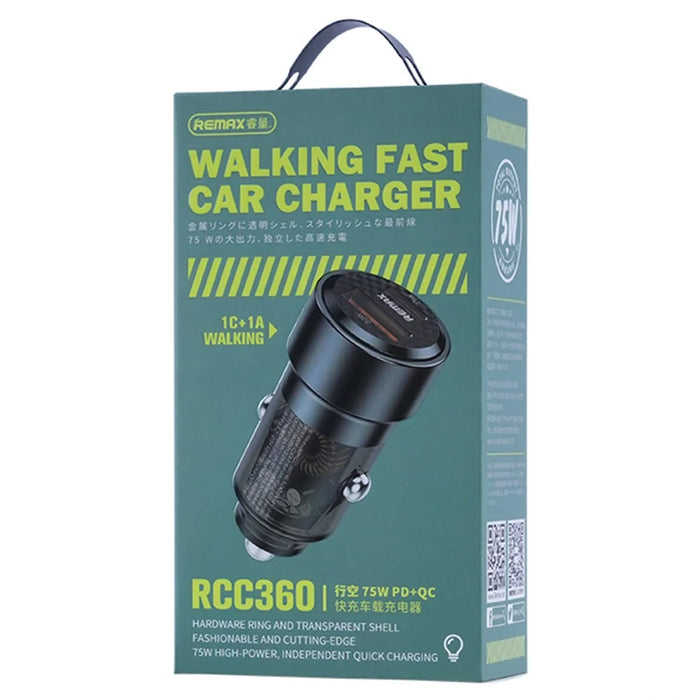 REMAX RCC360 Walking Series 75W PD+QC USB-A + Type-C Dual Port Transparent Car Charger - 7