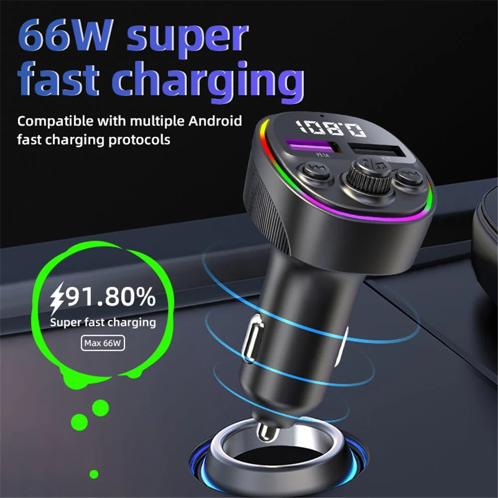 CS2 Dual USB 66W Super Fast Car Charger Digital Display Car Charger with MP3 Player Bluetooth-compatible FM Transmitter - 2