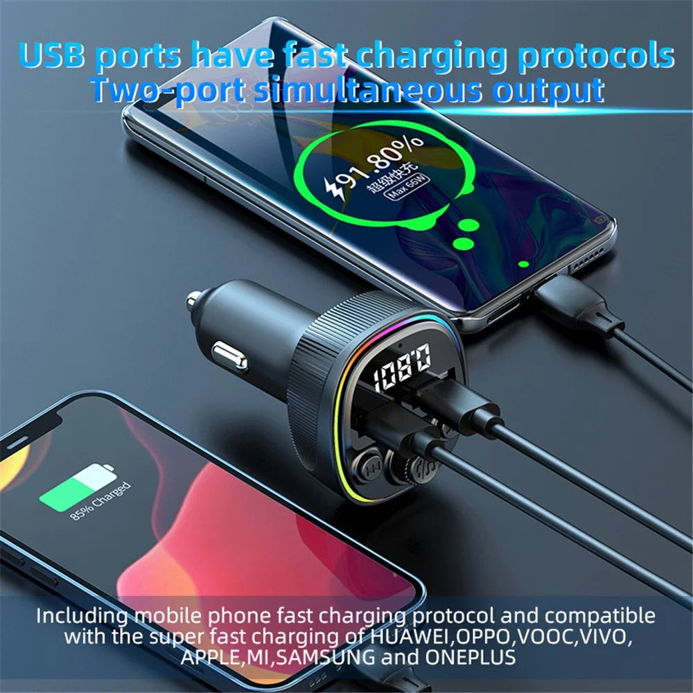 CS2 Dual USB 66W Super Fast Car Charger Digital Display Car Charger with MP3 Player Bluetooth-compatible FM Transmitter - 4