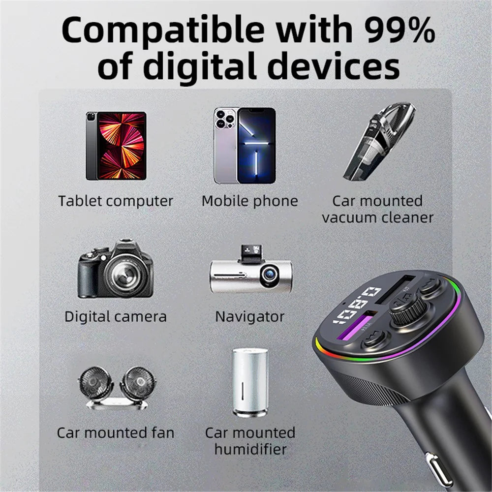 CS2 Dual USB 66W Super Fast Car Charger Digital Display Car Charger with MP3 Player Bluetooth-compatible FM Transmitter - 5