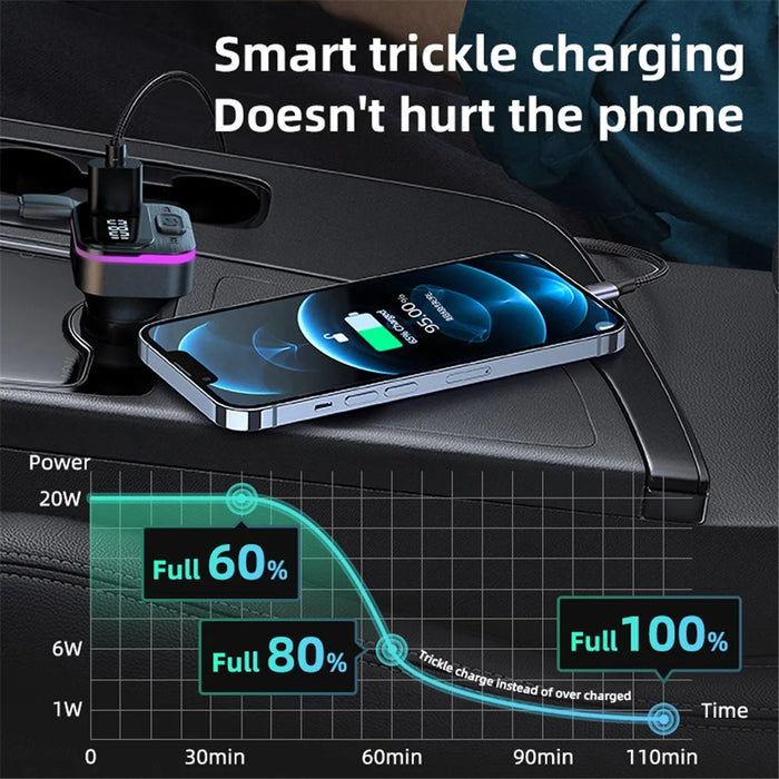 CS3 USB+USB-C 66W Car Charger MP3 Player Bluetooth-compatible FM Transmitter Car Charger with 3 Charging Cables - 3