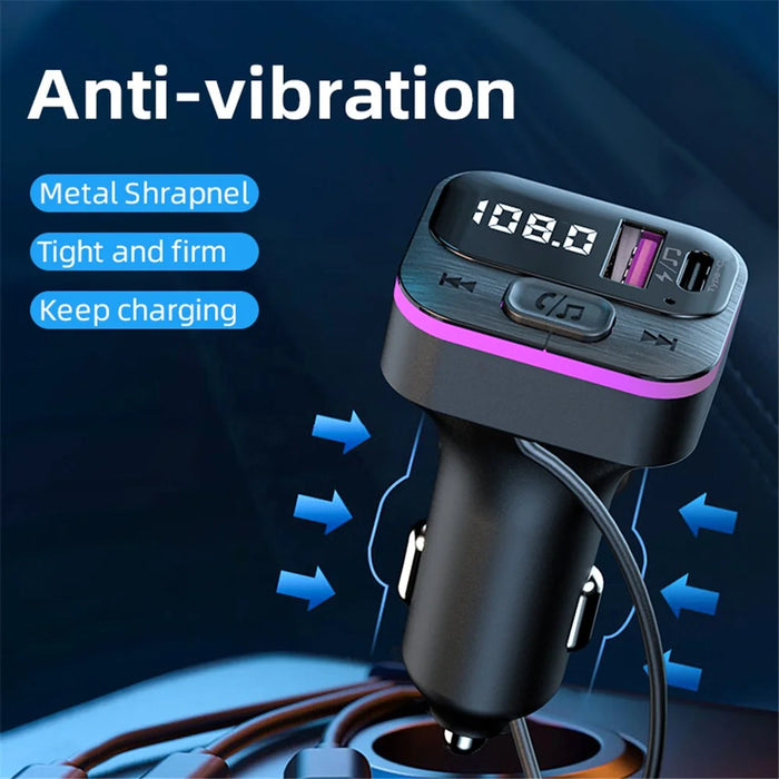 CS3 USB+USB-C 66W Car Charger MP3 Player Bluetooth-compatible FM Transmitter Car Charger with 3 Charging Cables - 6