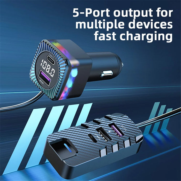 CS11 Multi-Port Rear Seat Extended Car Charger Super Fast Car Charger Support Bluetooth-compatible MP3 Play, FM Transmitter - 3