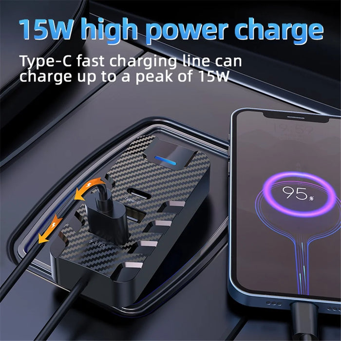 CS11 Multi-Port Rear Seat Extended Car Charger Super Fast Car Charger Support Bluetooth-compatible MP3 Play, FM Transmitter - 5
