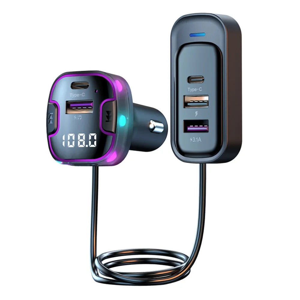 CS6 Rear Seat Extended Car Charger Multi-Port Fast Car Charger with Bluetooth-compatible MP3 Play, FM Transmitter Function - 1