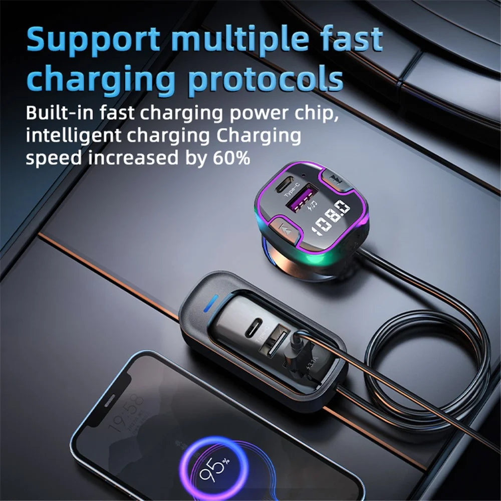 CS6 Rear Seat Extended Car Charger Multi-Port Fast Car Charger with Bluetooth-compatible MP3 Play, FM Transmitter Function - 4