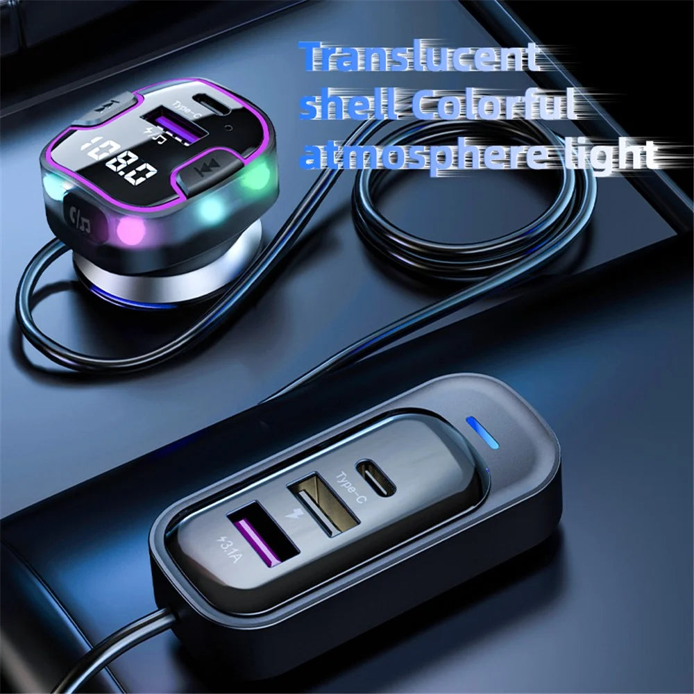 CS6 Rear Seat Extended Car Charger Multi-Port Fast Car Charger with Bluetooth-compatible MP3 Play, FM Transmitter Function - 6