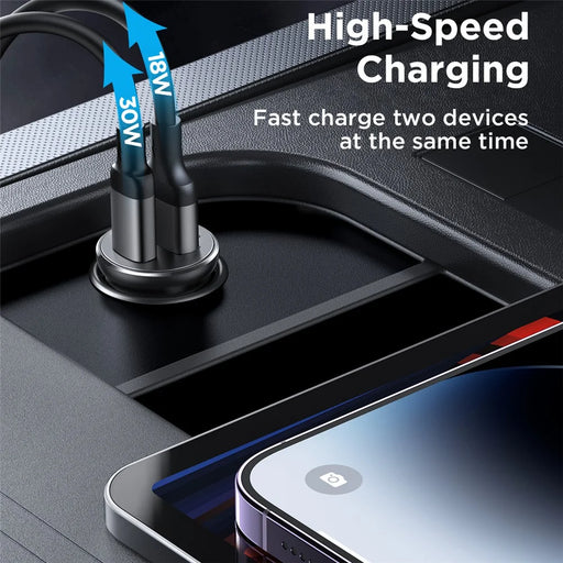JOYROOM CCN05 Mini 30W USB + Type-C Phone Fast Charging Adapter Aluminum Alloy Car Charger - 2