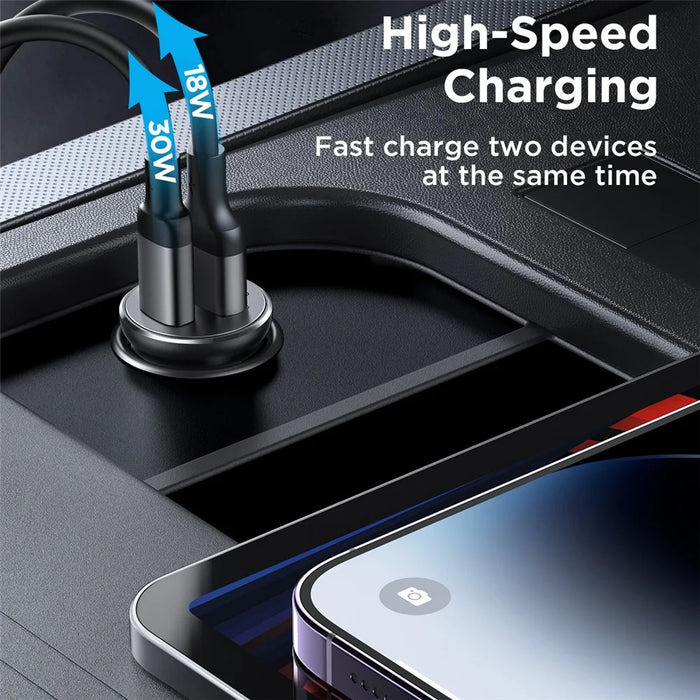 JOYROOM CCN05 Mini 30W USB + Type-C Phone Fast Charging Adapter Aluminum Alloy Car Charger - 2
