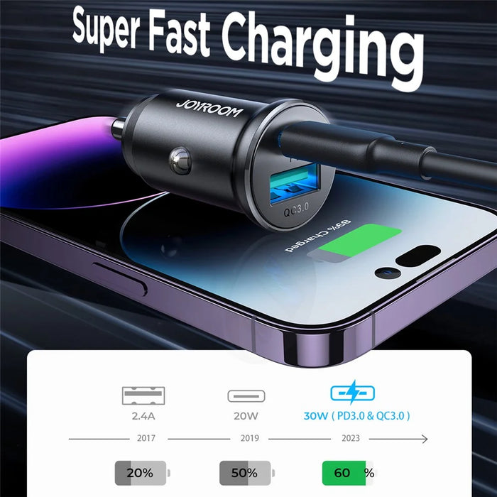 JOYROOM CCN05 Mini 30W USB + Type-C Phone Fast Charging Adapter Aluminum Alloy Car Charger - 3