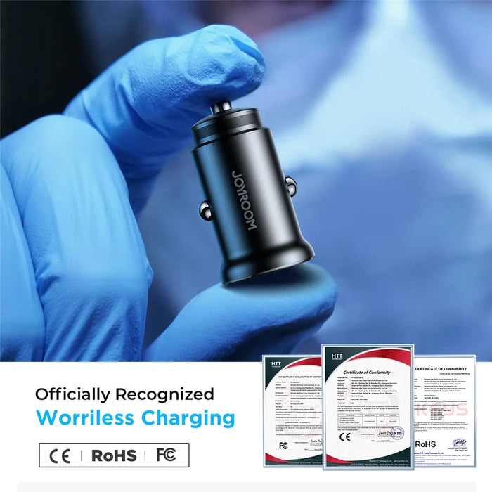 JOYROOM CCN05 Mini 30W USB + Type-C Phone Fast Charging Adapter Aluminum Alloy Car Charger - 6