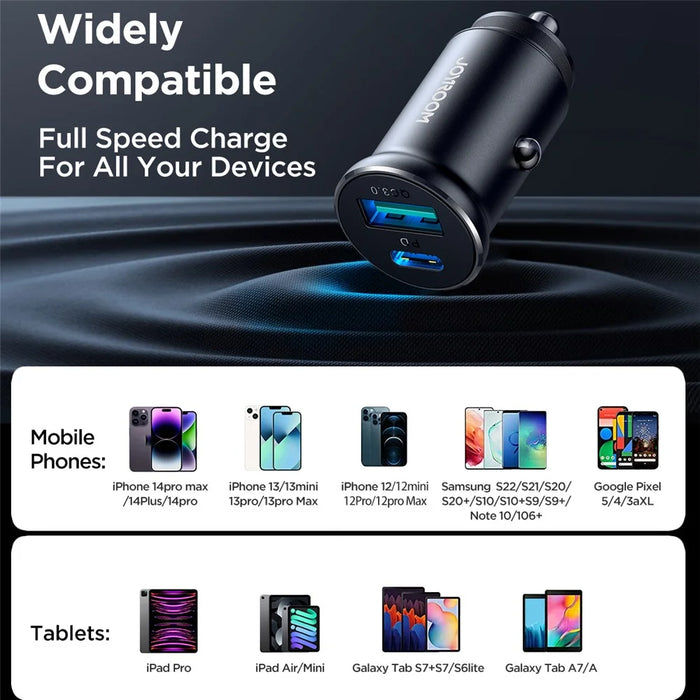 JOYROOM CCN05 Mini 30W USB + Type-C Phone Fast Charging Adapter Aluminum Alloy Car Charger - 7