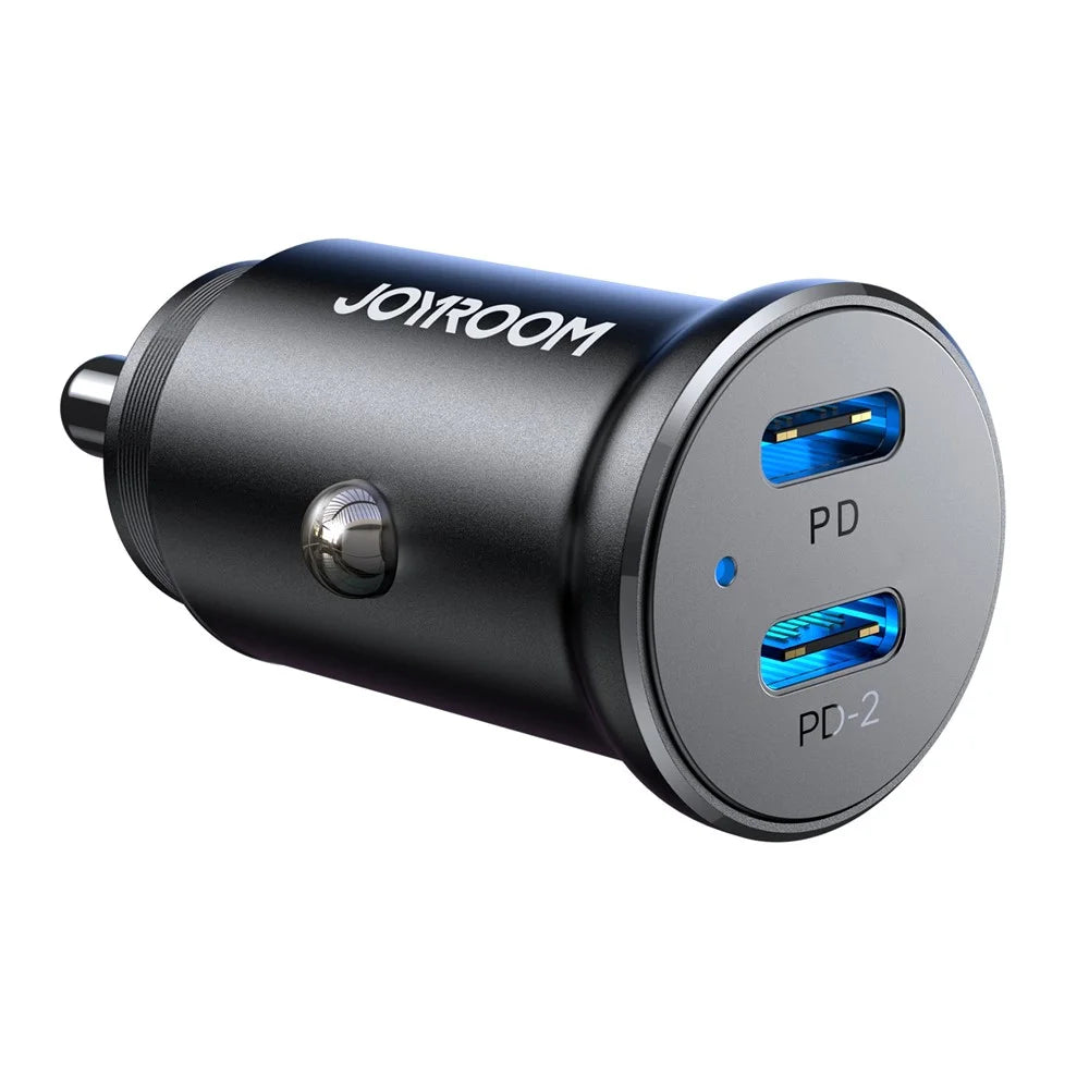 JOYROOM CCN06 Mini 30W Dual Type-C Ports Aluminum Alloy Car Charger Phone PD Fast Charging Adapter - 1
