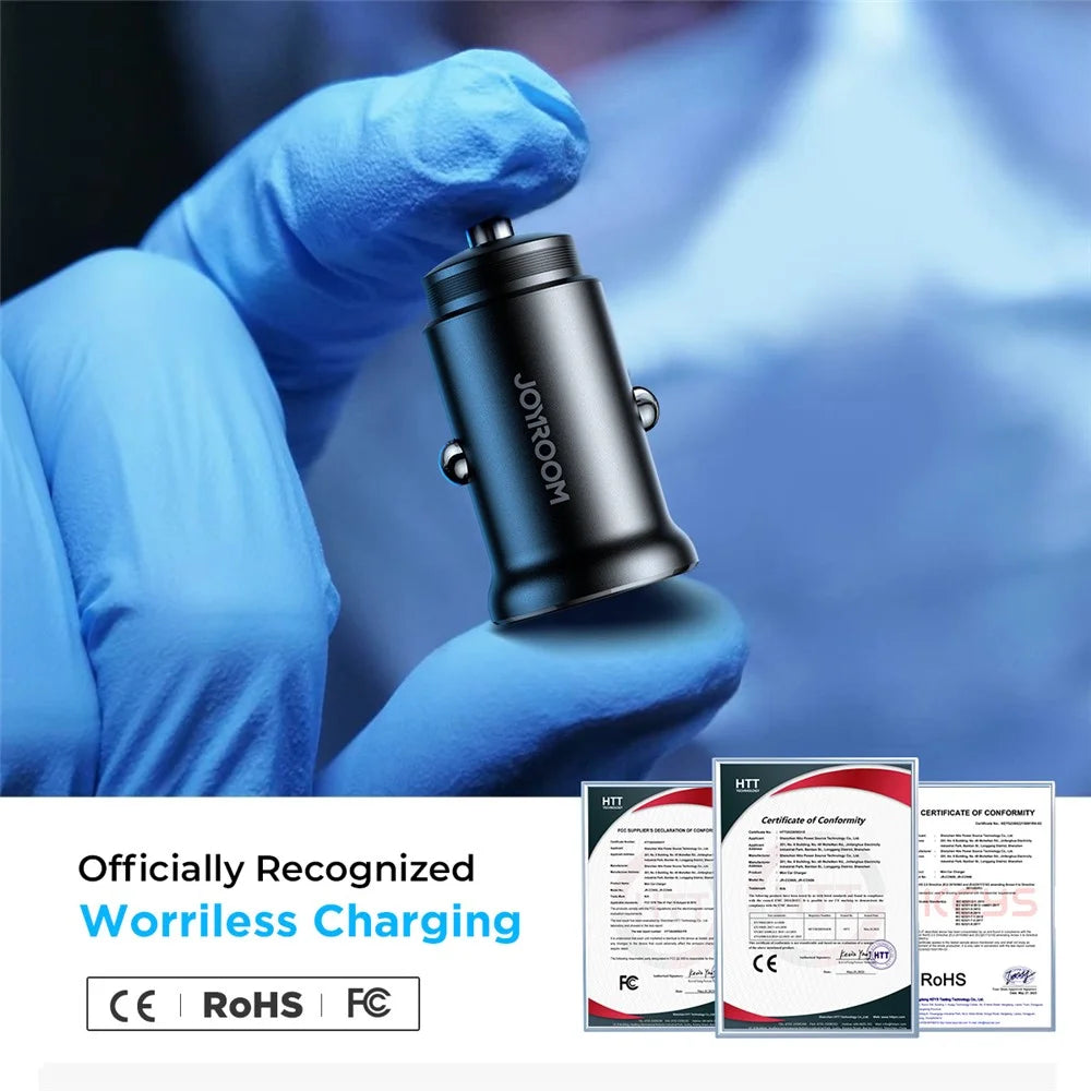 JOYROOM CCN06 Mini 30W Dual Type-C Ports Aluminum Alloy Car Charger Phone PD Fast Charging Adapter - 5