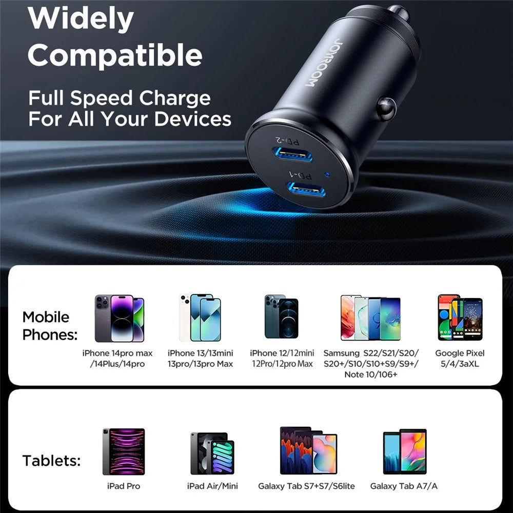 JOYROOM CCN06 Mini 30W Dual Type-C Ports Aluminum Alloy Car Charger Phone PD Fast Charging Adapter - 6
