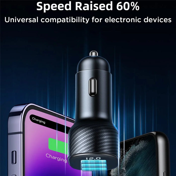 JOYROOM CCD03 3.4A 3 USB Ports Phone Fast Charging Adapter PC+ABS Voltage Digital Display Car Charger - 5