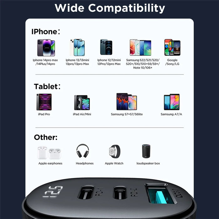 JOYROOM CCD03 3.4A 3 USB Ports Phone Fast Charging Adapter PC+ABS Voltage Digital Display Car Charger - 7