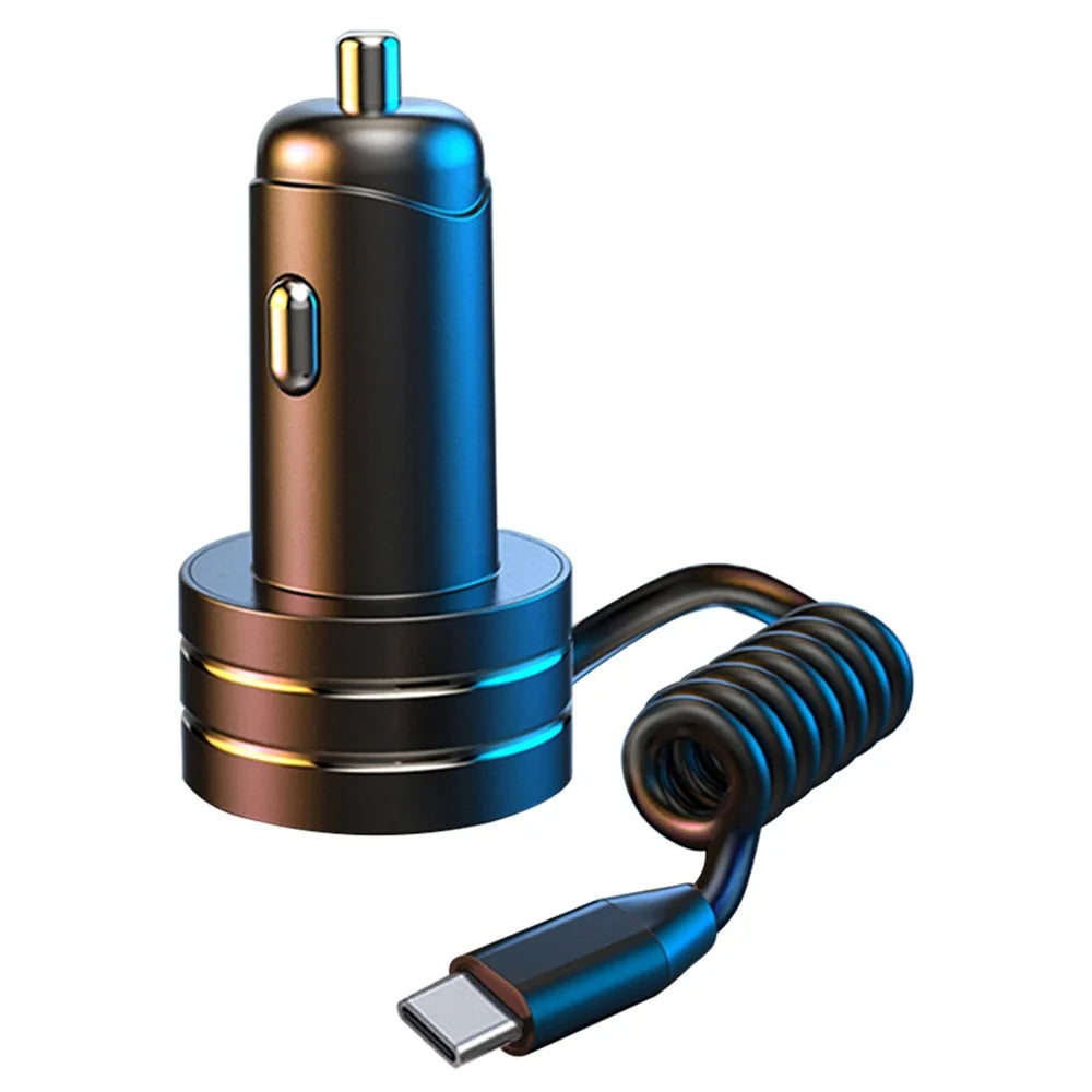 K13 USB Car Charger QC3.0 Fast Charging Adapter with Type-C Spring Cable for 12-24V Vehicles - 1