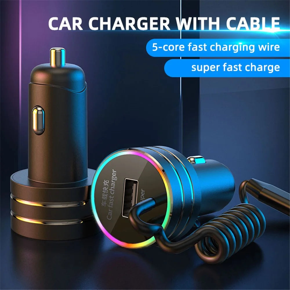 K13 USB Car Charger QC3.0 Fast Charging Adapter with Type-C Spring Cable for 12-24V Vehicles - 2