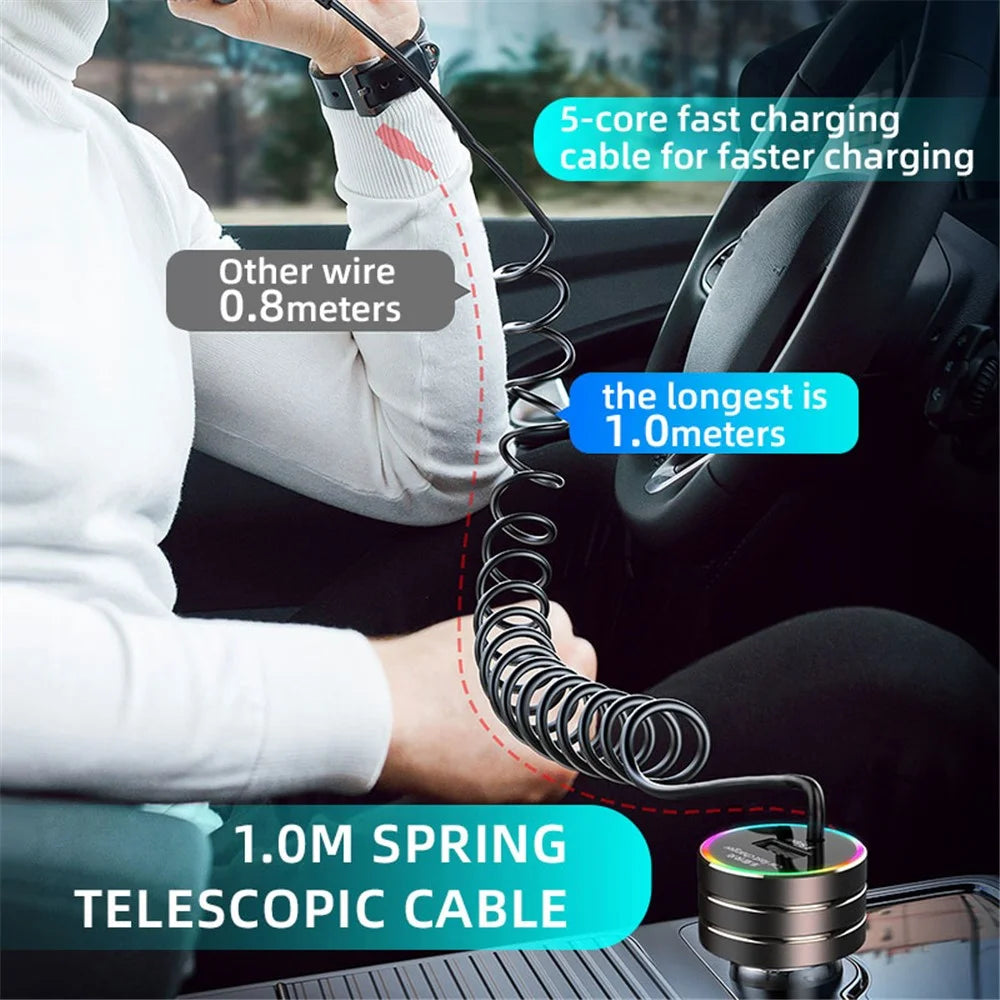 K13 USB Car Charger QC3.0 Fast Charging Adapter with Type-C Spring Cable for 12-24V Vehicles - 4