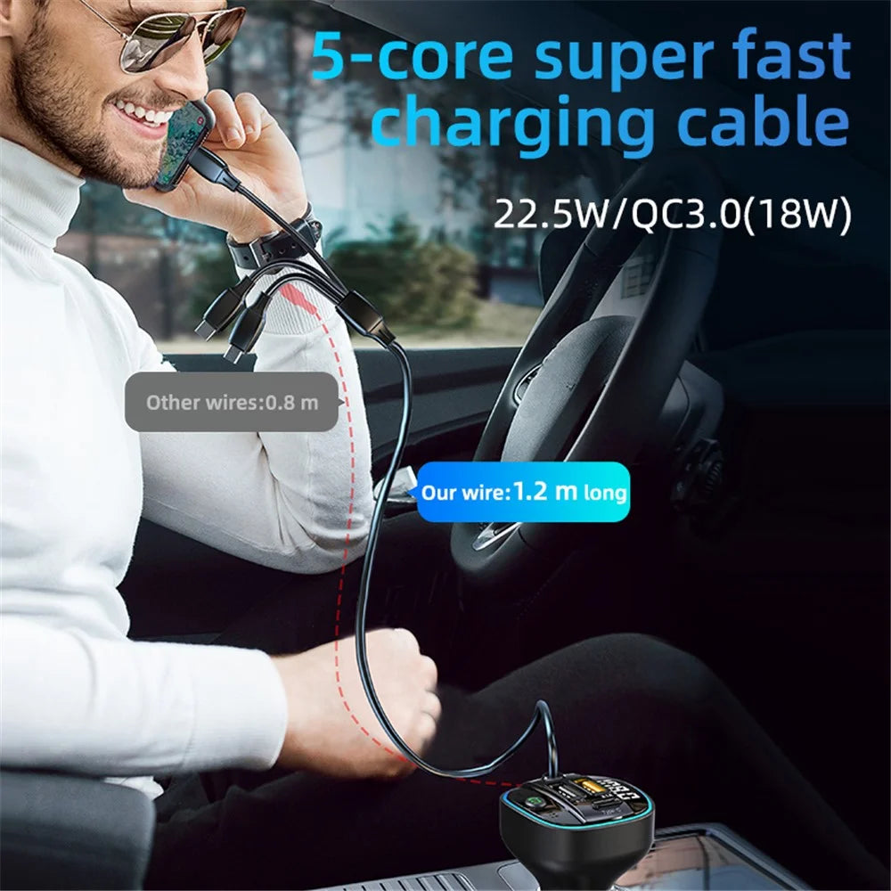 C35 Super Fast Car Charger Three Ports Car Charger Adapter Bluetooth-compatible MP3 Player FM Transmitter with 3-in-1 Charging Cable - 3