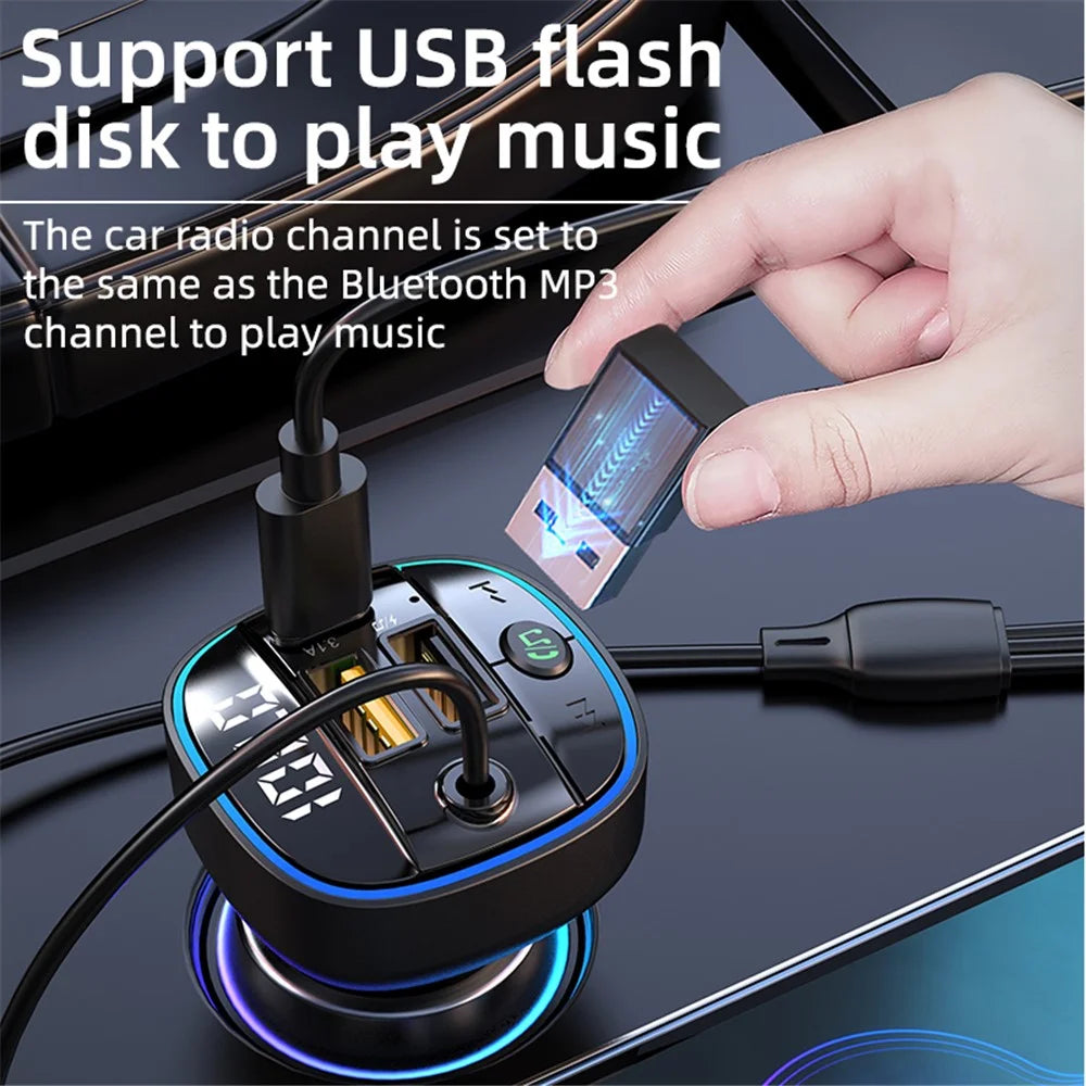 C35 Super Fast Car Charger Three Ports Car Charger Adapter Bluetooth-compatible MP3 Player FM Transmitter with 3-in-1 Charging Cable - 4