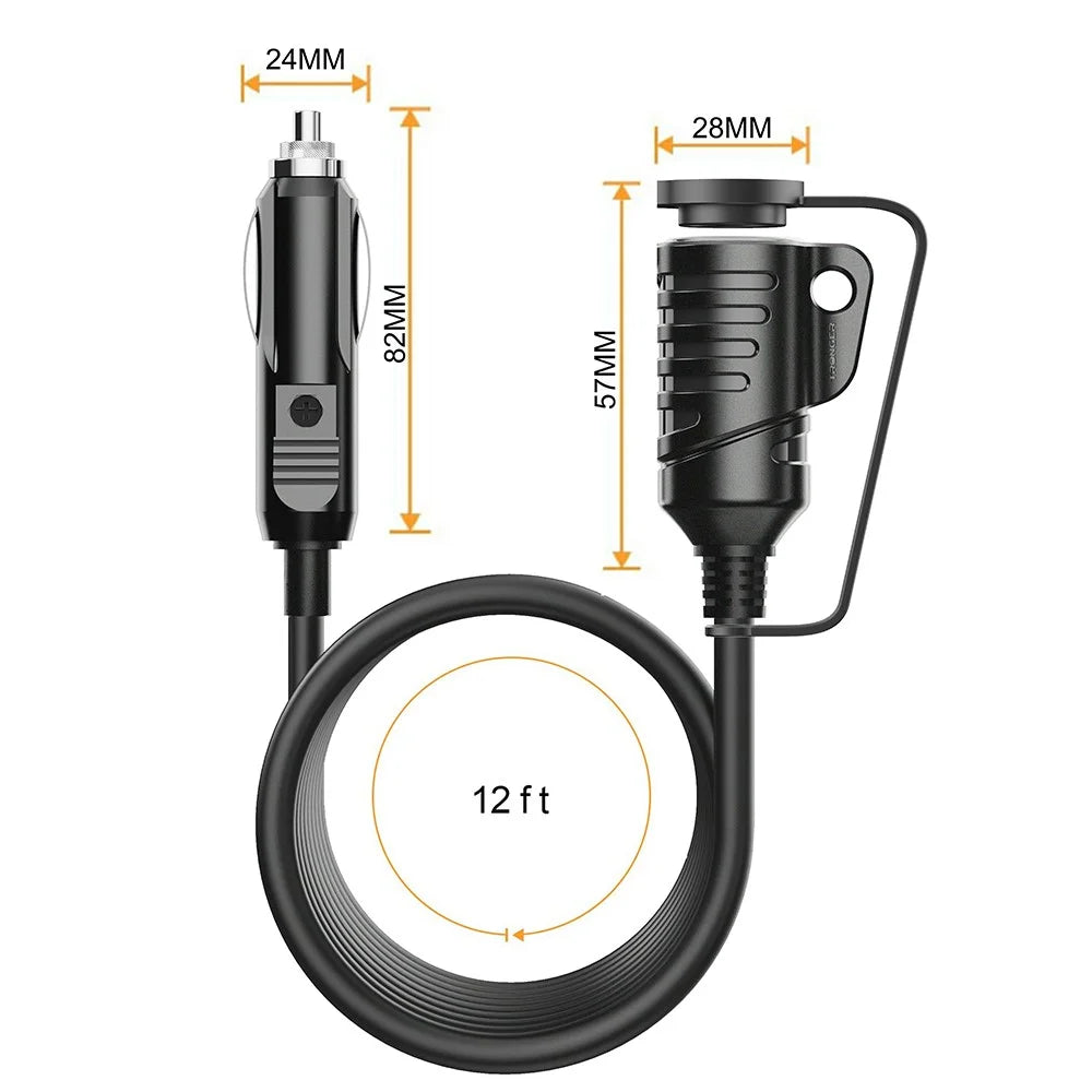 TR-29 3.6m 12V / 24V Car Cigarette Lighter Extension Cord Male Plug to Female Socket 16AWG Extender Cable with 15A Fuse - 4