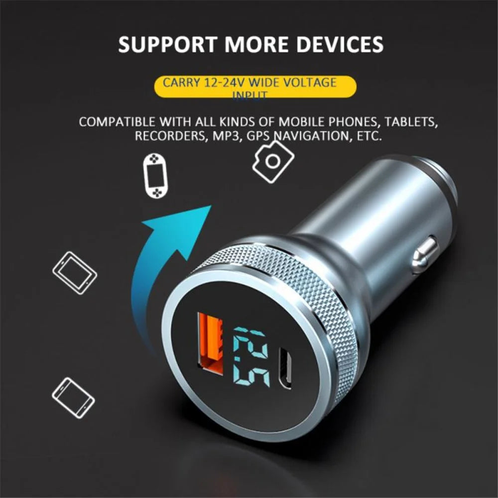 Aluminum Alloy Fast Charging Adapter USB 18W + Type-C PD 20W Mini Car Charger with Digital Display - 4