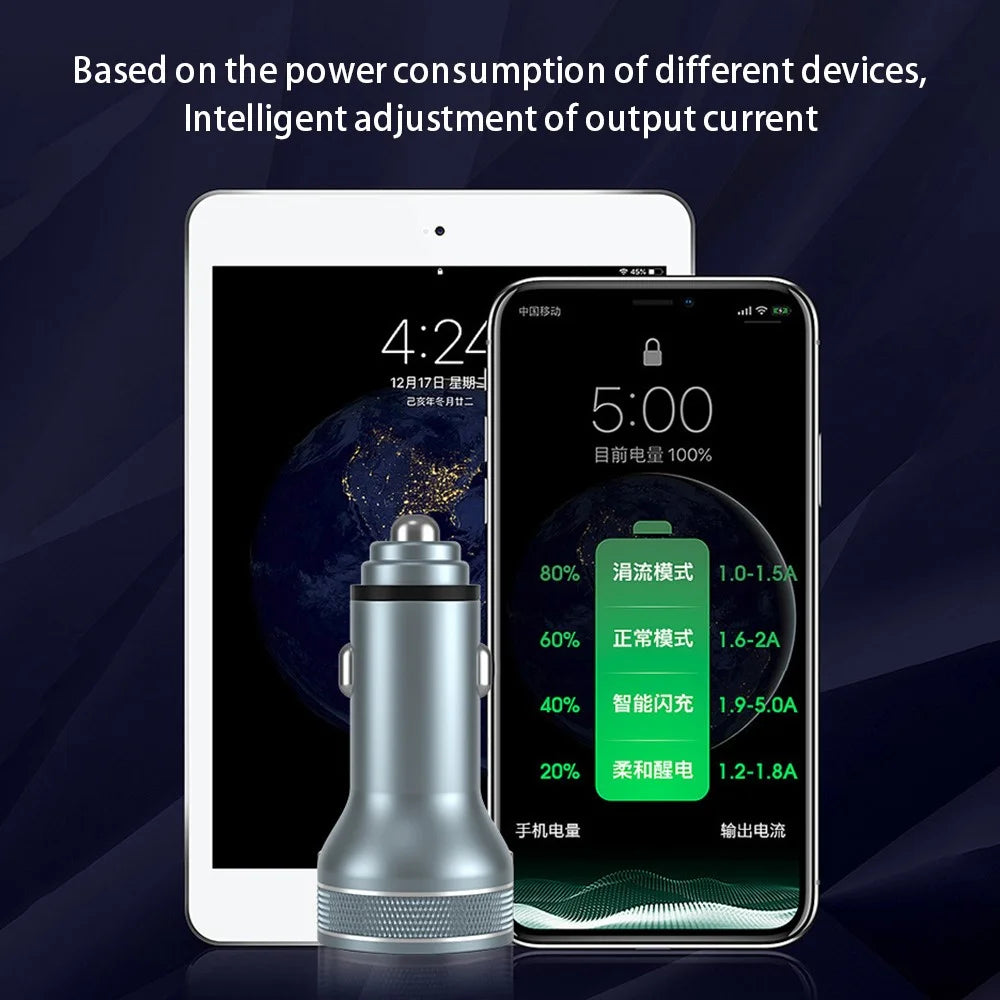 Aluminum Alloy Fast Charging Adapter USB 18W + Type-C PD 20W Mini Car Charger with Digital Display - 6