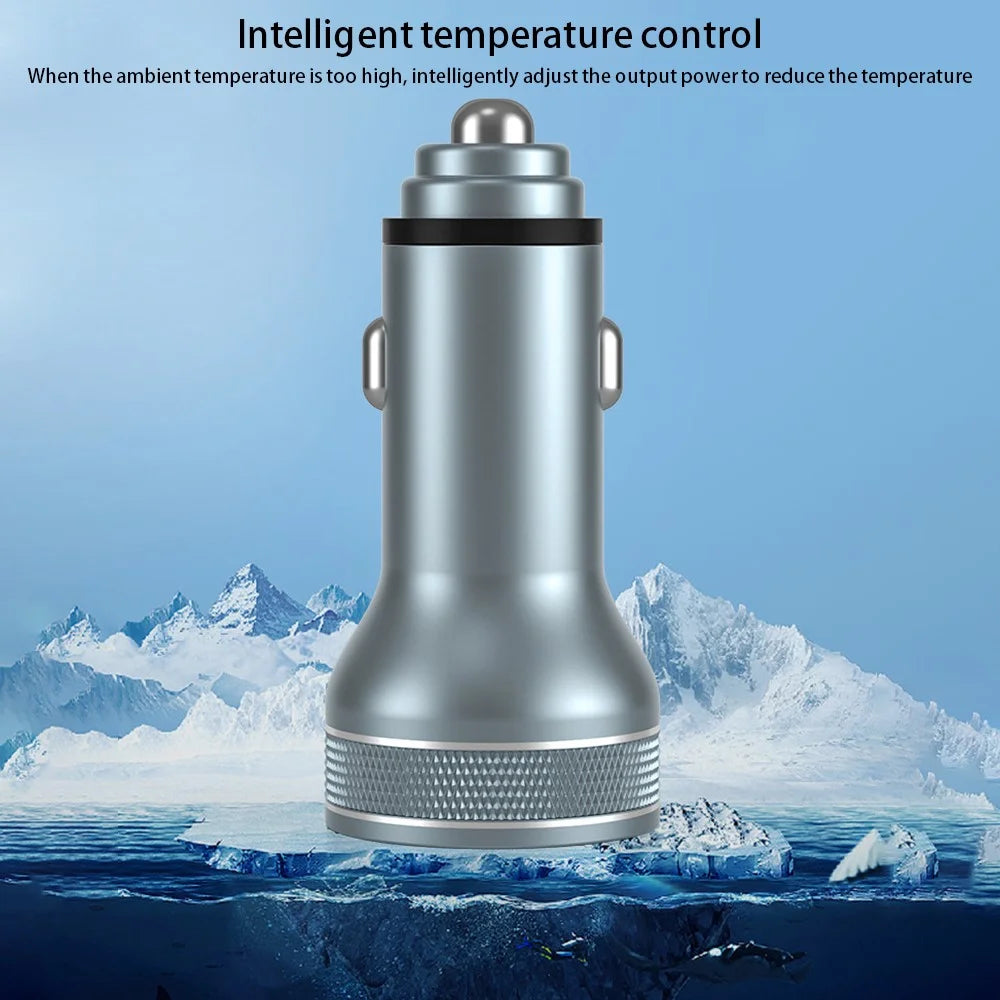 Aluminum Alloy Fast Charging Adapter USB 18W + Type-C PD 20W Mini Car Charger with Digital Display - 7