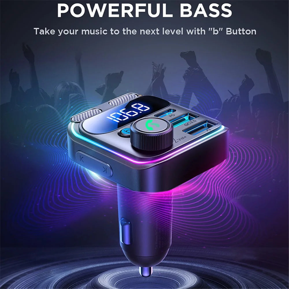 JOYROOM JR-CCB01 Dual Microphone Bluetooth-compatible Hands-free Call Music Player 48W Car Fast Charger FM Transmitter - 2
