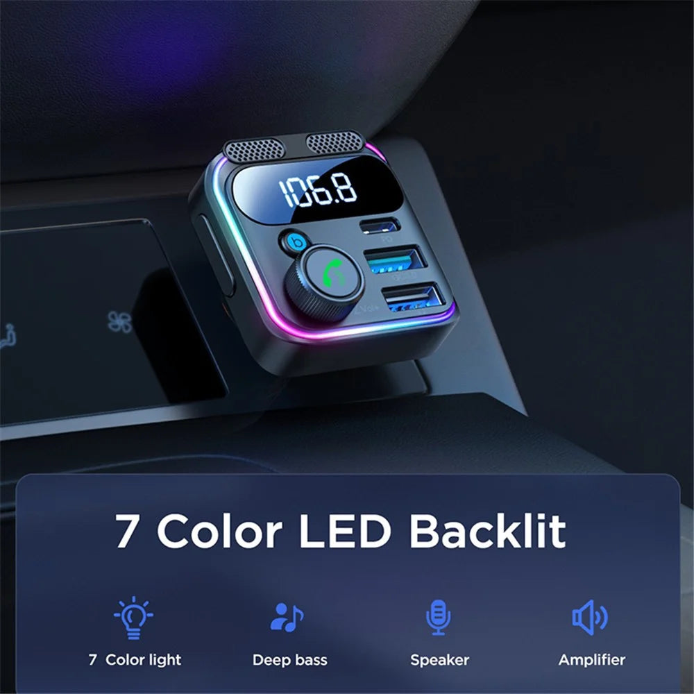 JOYROOM JR-CCB01 Dual Microphone Bluetooth-compatible Hands-free Call Music Player 48W Car Fast Charger FM Transmitter - 6