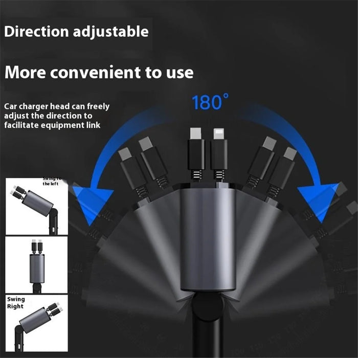 X16 100W Super Fast Charging Car Charger 180-Degree Rotating Adapter with Retractable Type-C / iP Cable - 6