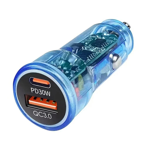 P35 Clear Design 48W Car Charger for Cell Phone, Tablet, Camera, Type-C PD 30W + USB QC 3.0 18W Fast Charging Charger Station - Blue - 1