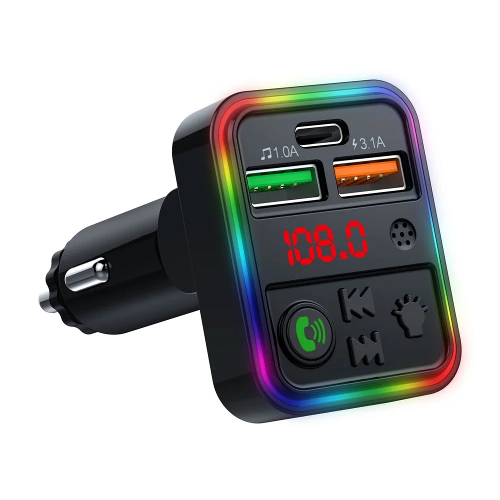 P18 Cigarette Lighter Bluetooth-compatible Car MP3 Music Player Hands-Free Calling Car Audio Device with 2USB, Type-C Port - 2