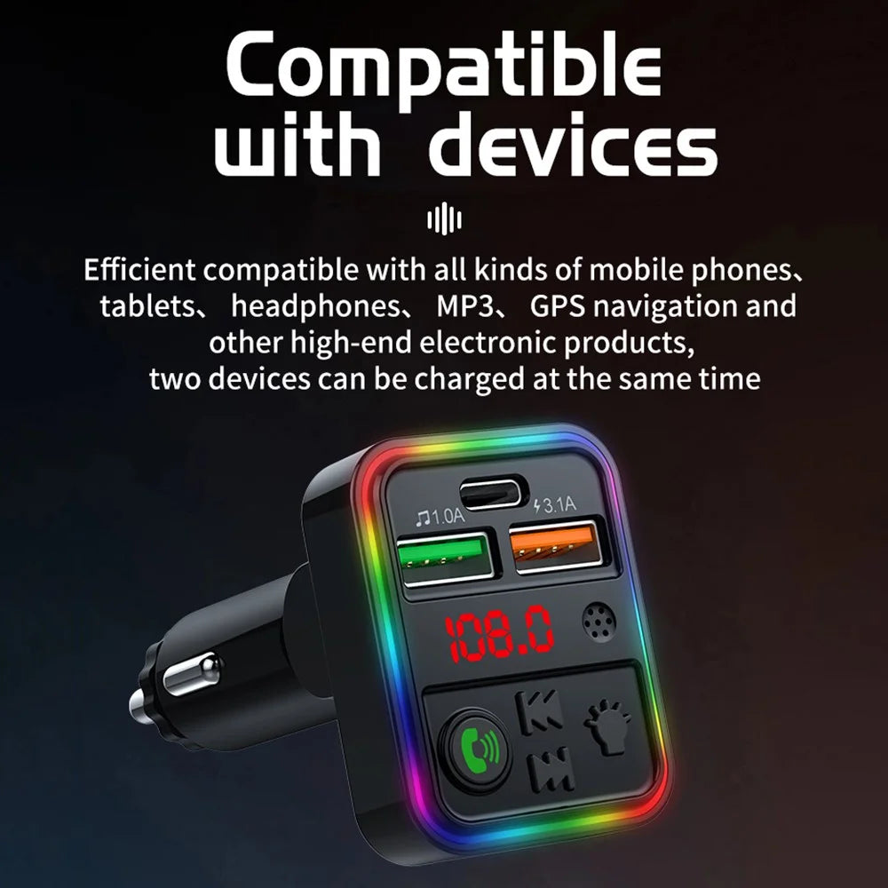 P18 Cigarette Lighter Bluetooth-compatible Car MP3 Music Player Hands-Free Calling Car Audio Device with 2USB, Type-C Port - 6