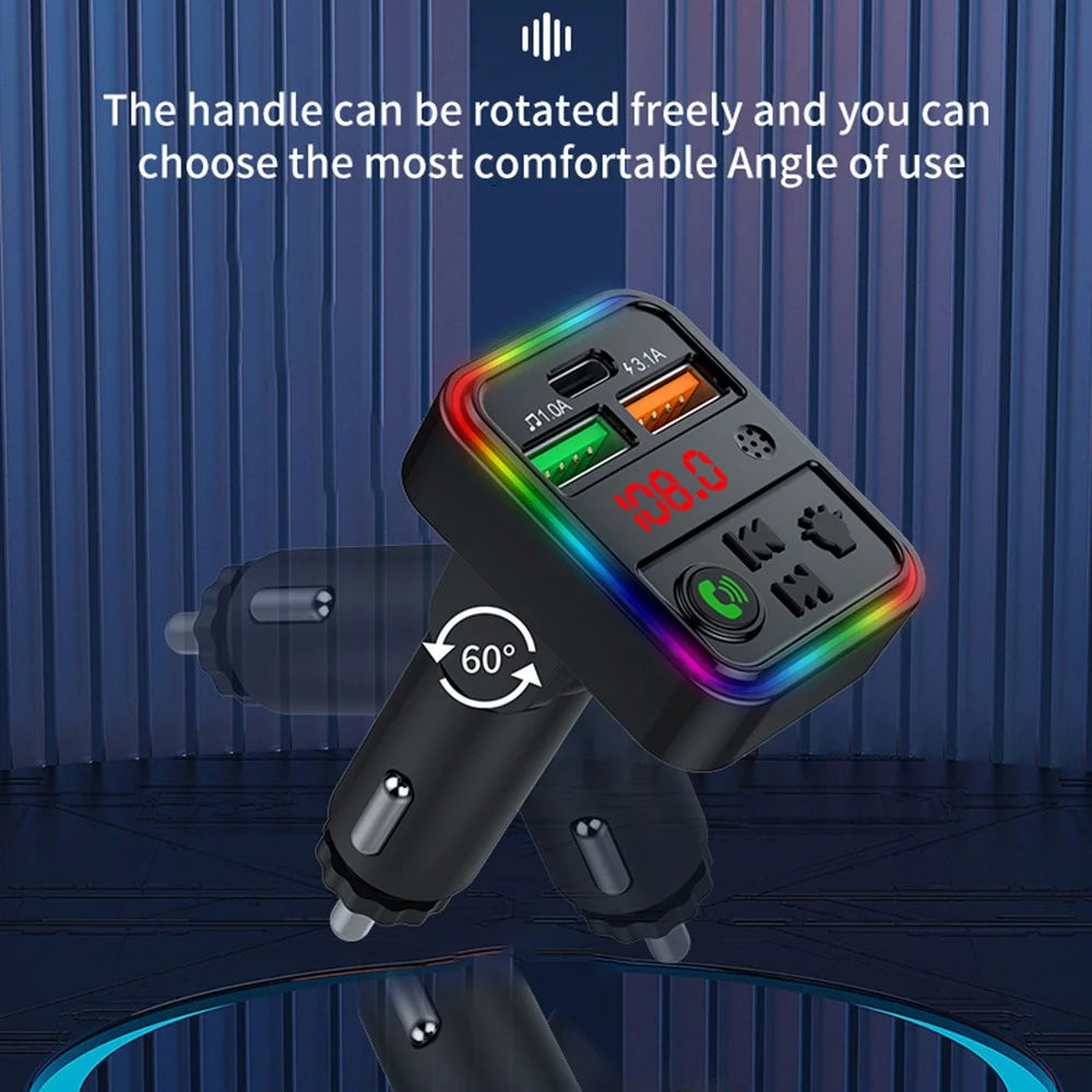 P18 Cigarette Lighter Bluetooth-compatible Car MP3 Music Player Hands-Free Calling Car Audio Device with 2USB, Type-C Port - 7
