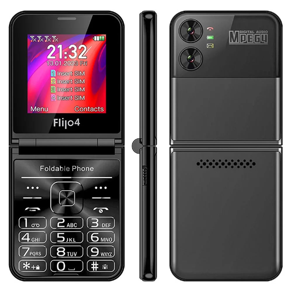 F265 2.55 Inches Cell Phone 4 SIM Cards Keypad Folding Mobile Phone - Black / Language Pack 1 - 1