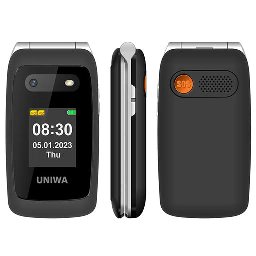 UNIWA V202T 4G Dual SIM Flip Phone for Seniors Dual Screens Basic Cell Phone with SOS Button Wireless FM Radio - Black / Language Pack 1 - 1