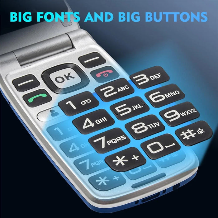 UNIWA V202T 4G Dual SIM Flip Phone for Seniors Dual Screens Basic Cell Phone with SOS Button Wireless FM Radio - Black / Language Pack 1 - 3