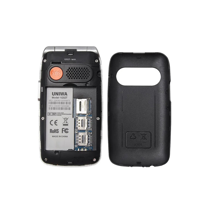 UNIWA V202T 4G Dual SIM Flip Phone for Seniors Dual Screens Basic Cell Phone with SOS Button Wireless FM Radio - Black / Language Pack 1 - 7